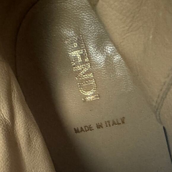 FENDI Women’s Cognac Brown Leather New High Heeled Boots Size 39 8.5 Gold Buckle - Picture 12 of 13